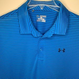 Under Armour Polo Golf Shirt Men’s 2XL Blue with Black Stripes
